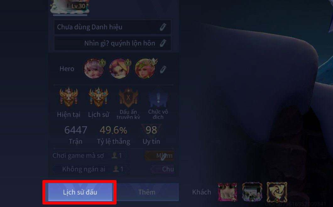 Instructions for viewing match history in Lien Quan Mobile Picture 1