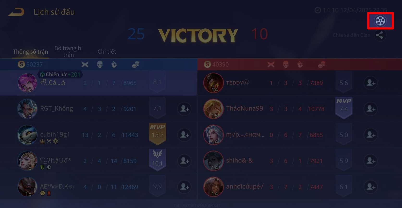 Instructions for viewing match history in Lien Quan Mobile Picture 3