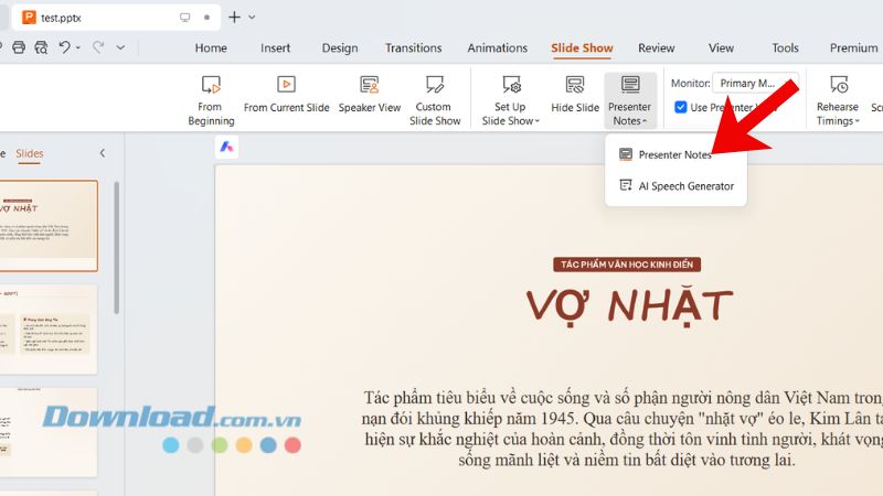Slide Show tab in WPS Presentation