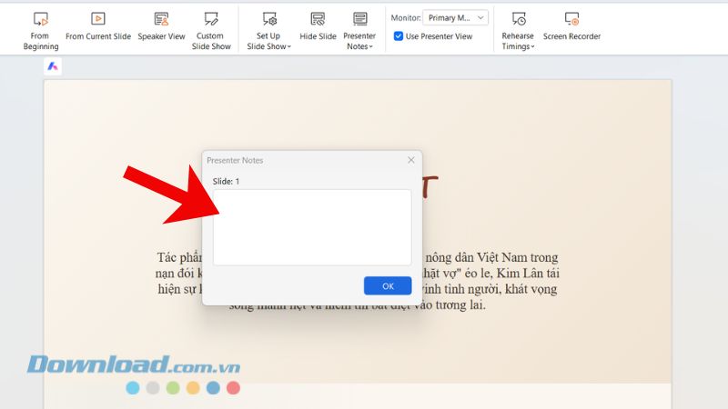 Speaker Notes command in WPS Presentation