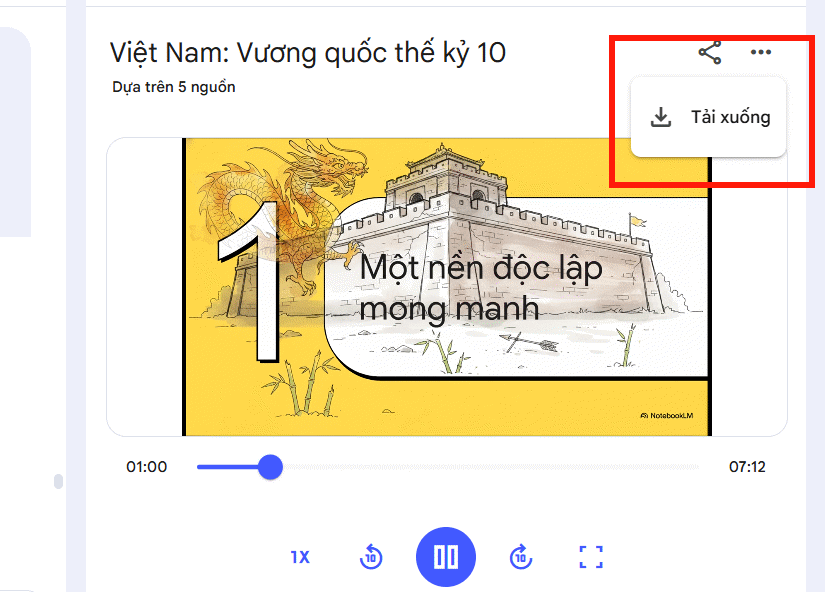 Picture 7 of Instructions on converting lessons into videos on NotebookLM