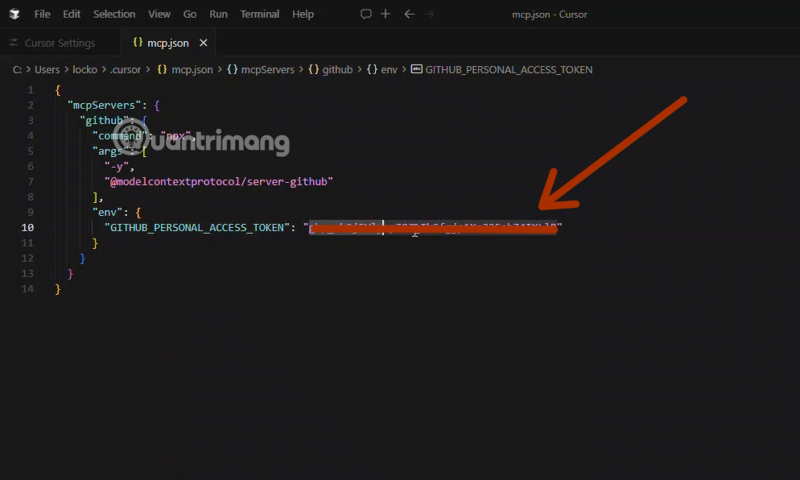 Picture 4 of Instructions on how to add a GitHub MCP Server to Cursor