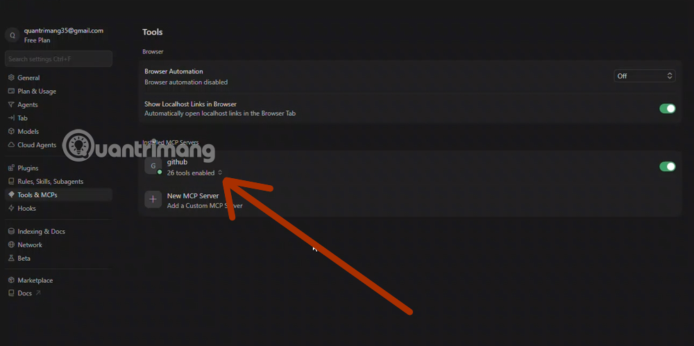 Picture 5 of Instructions on how to add a GitHub MCP Server to Cursor