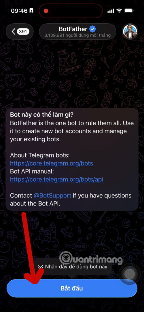 Instructions on how to create a Telegram bot and connect to n8n quickly. Picture 2