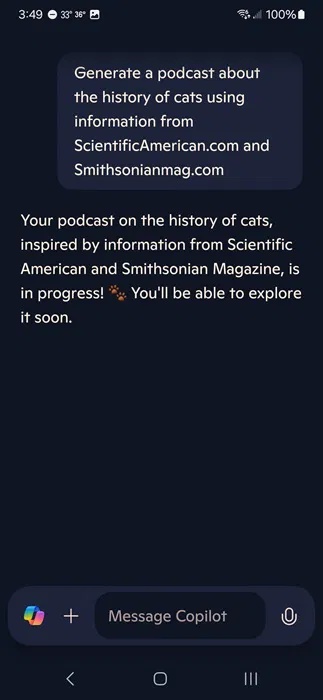 A guide on how to create a personalized podcast with Copilot Podcasts. Picture 3