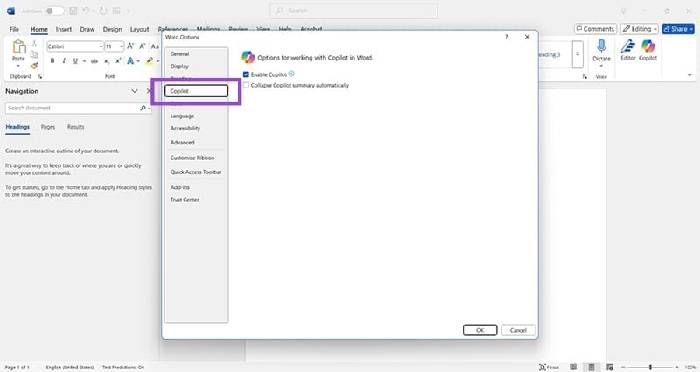 Instructions on how to disable Copilot in Microsoft Word Picture 3
