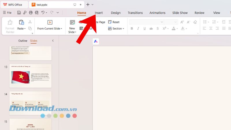 Selecting a slide in WPS Presentation before inserting a video