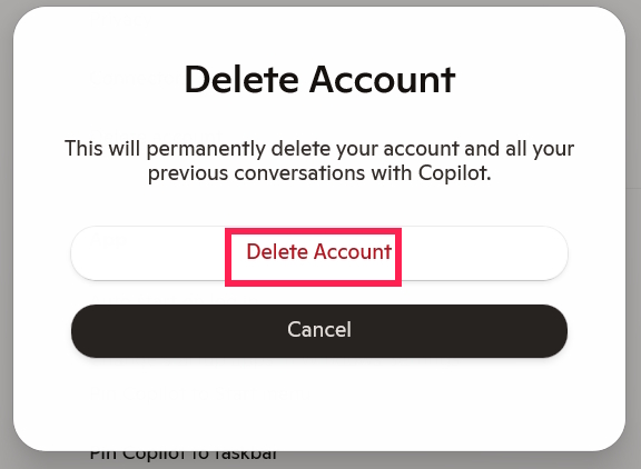 Picture 4 of Instructions on how to unsubscribe and delete your Copilot account.