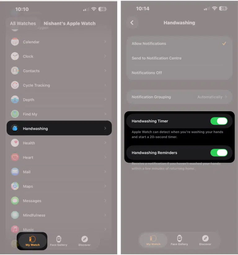 Picture 2 of Instructions on using the handwashing feature on Apple Watch