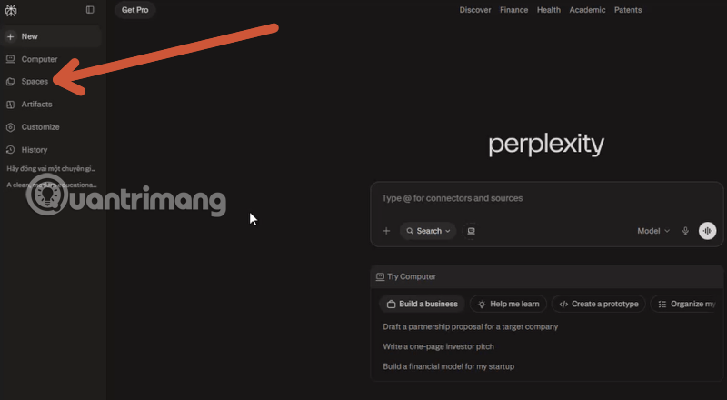 Picture 1 of Instructions on using the Space feature in Perplexity AI