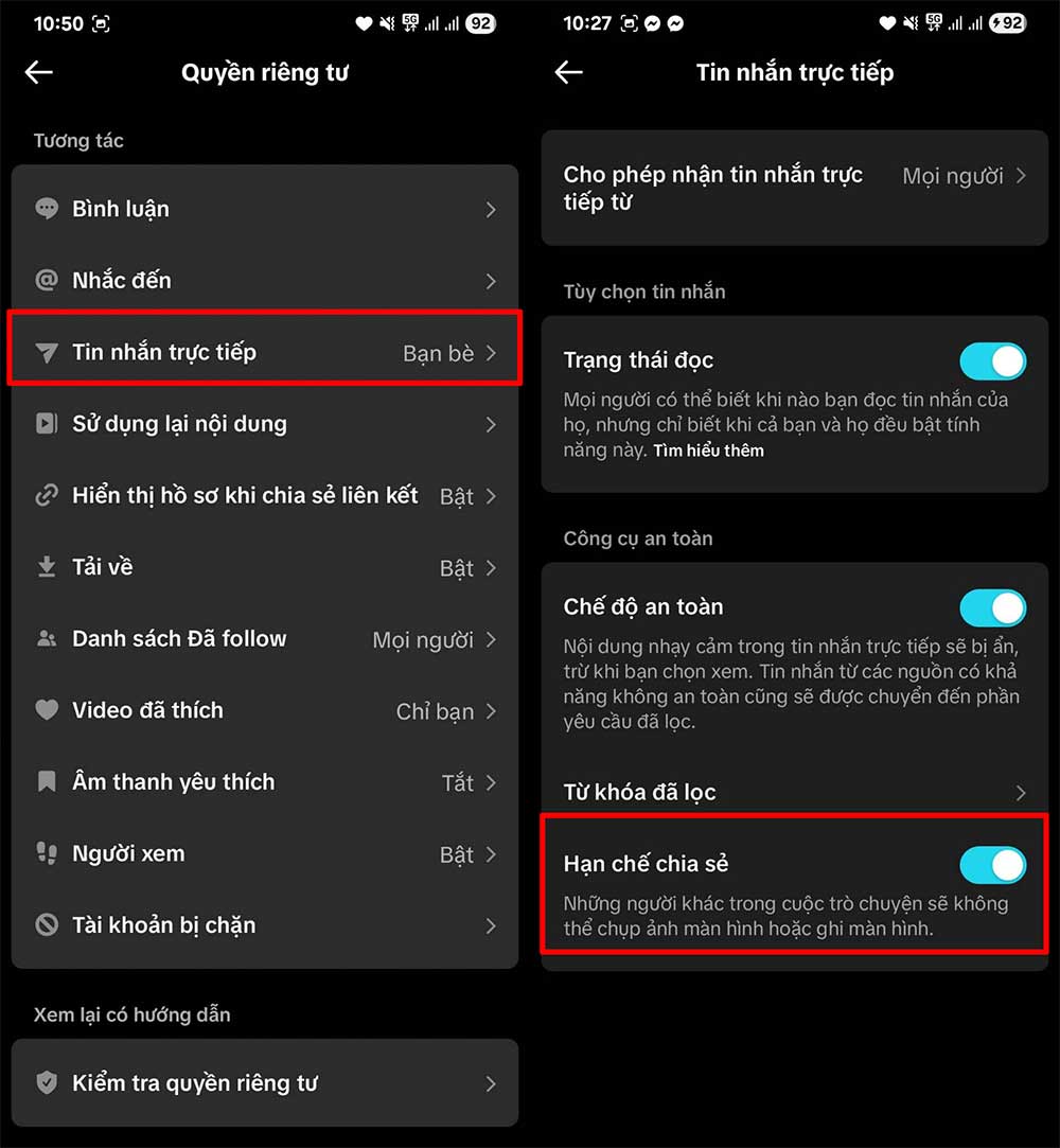 Instructions to block taking screenshots of messages on TikTok Picture 2