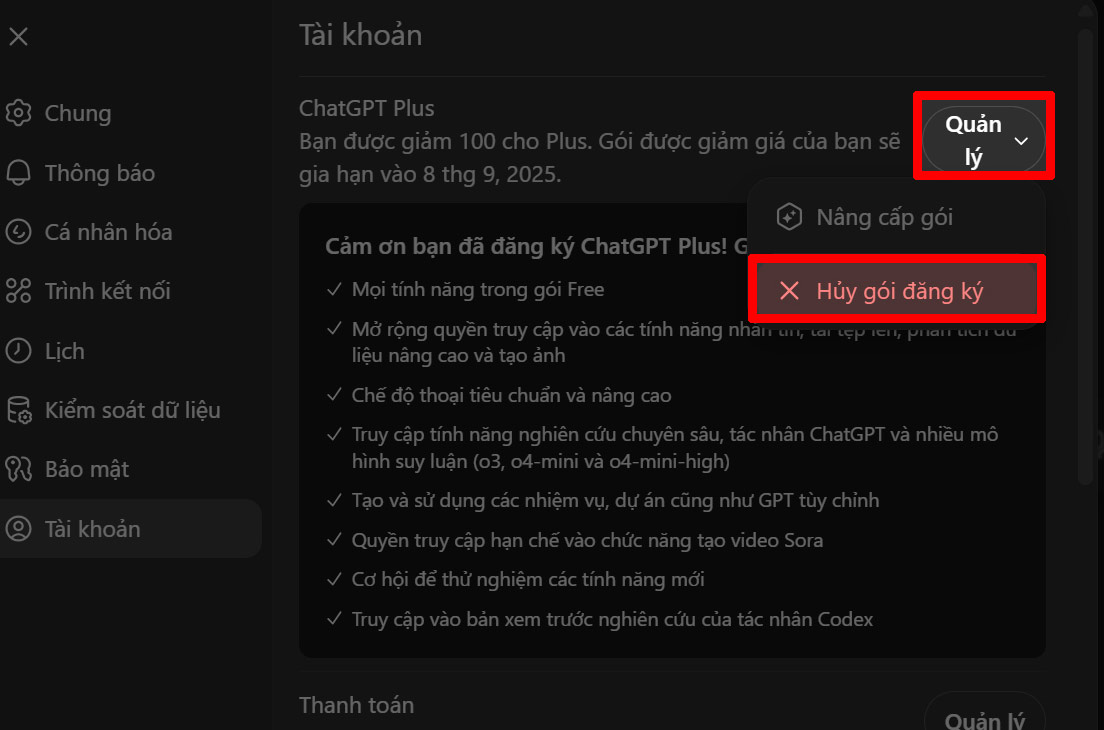 Instructions to cancel ChatGPT Plus to avoid losing money Picture 2