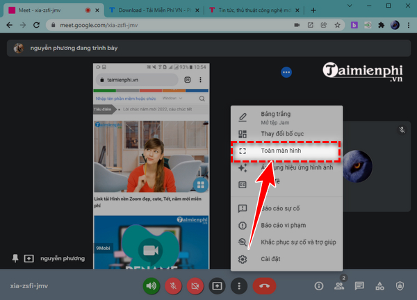 Instructions to open full screen Google Meet on phone, computer Picture 5
