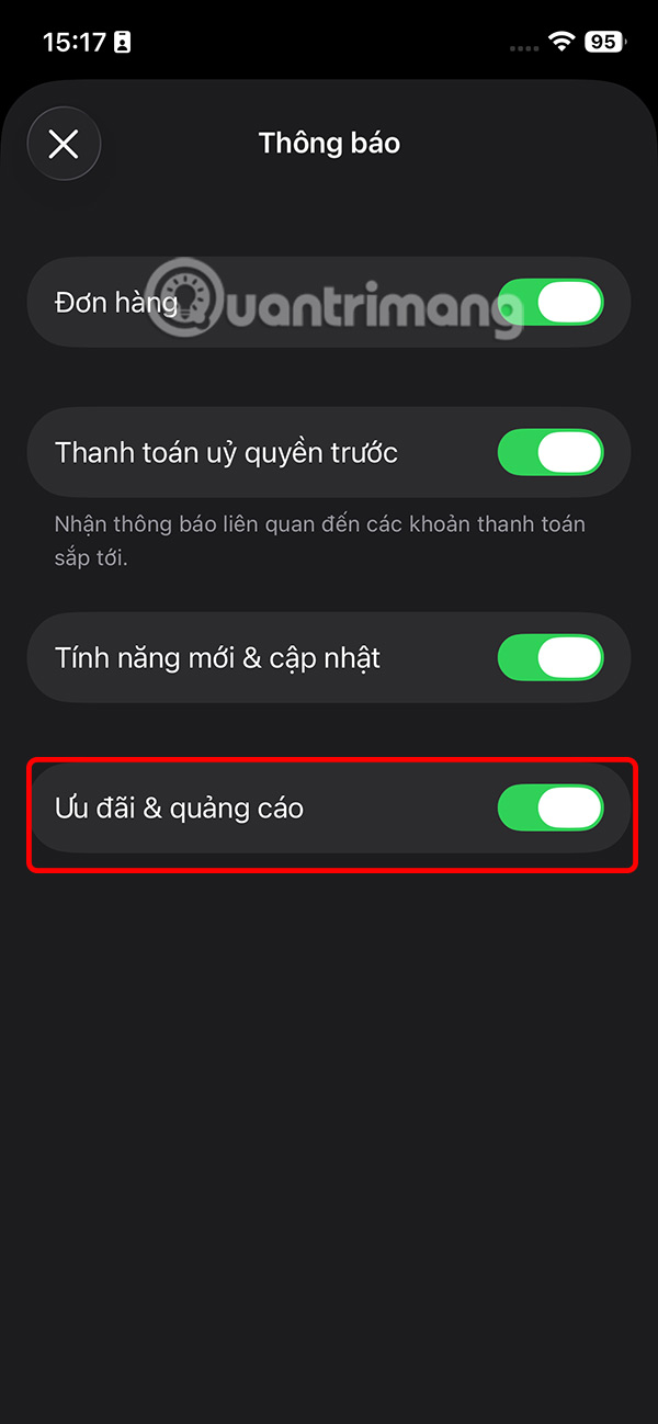 Instructions to turn off promotional notifications from iPhone Wallet Picture 3