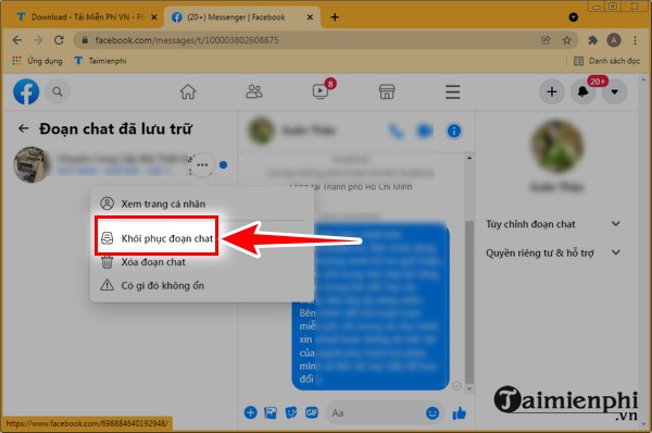 Instructions to unarchive Messenger messages Picture 8