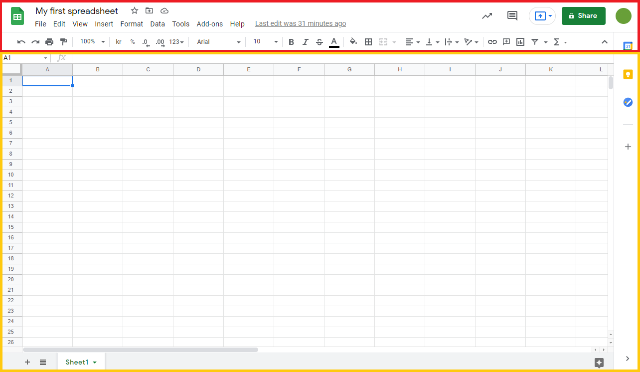 Introduction to the Google Sheets working screen Picture 1
