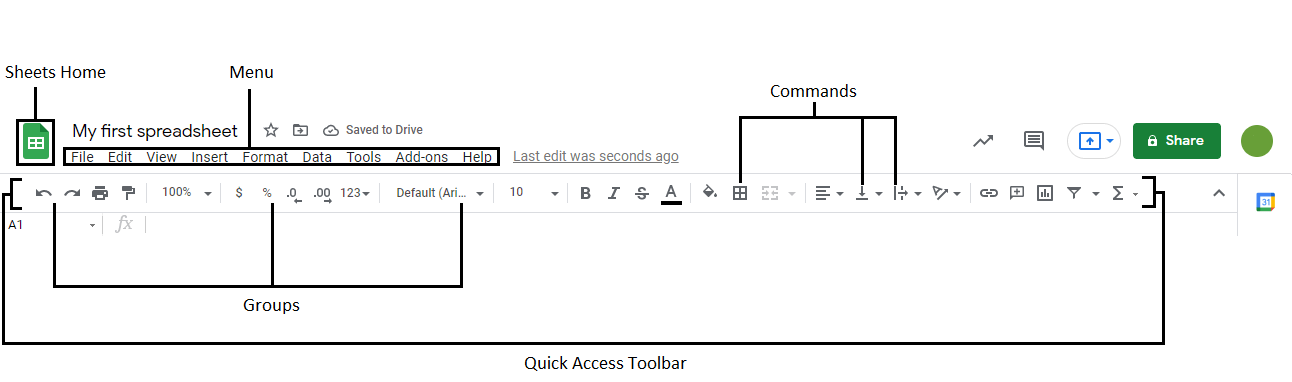 Introduction to the Google Sheets working screen Picture 2