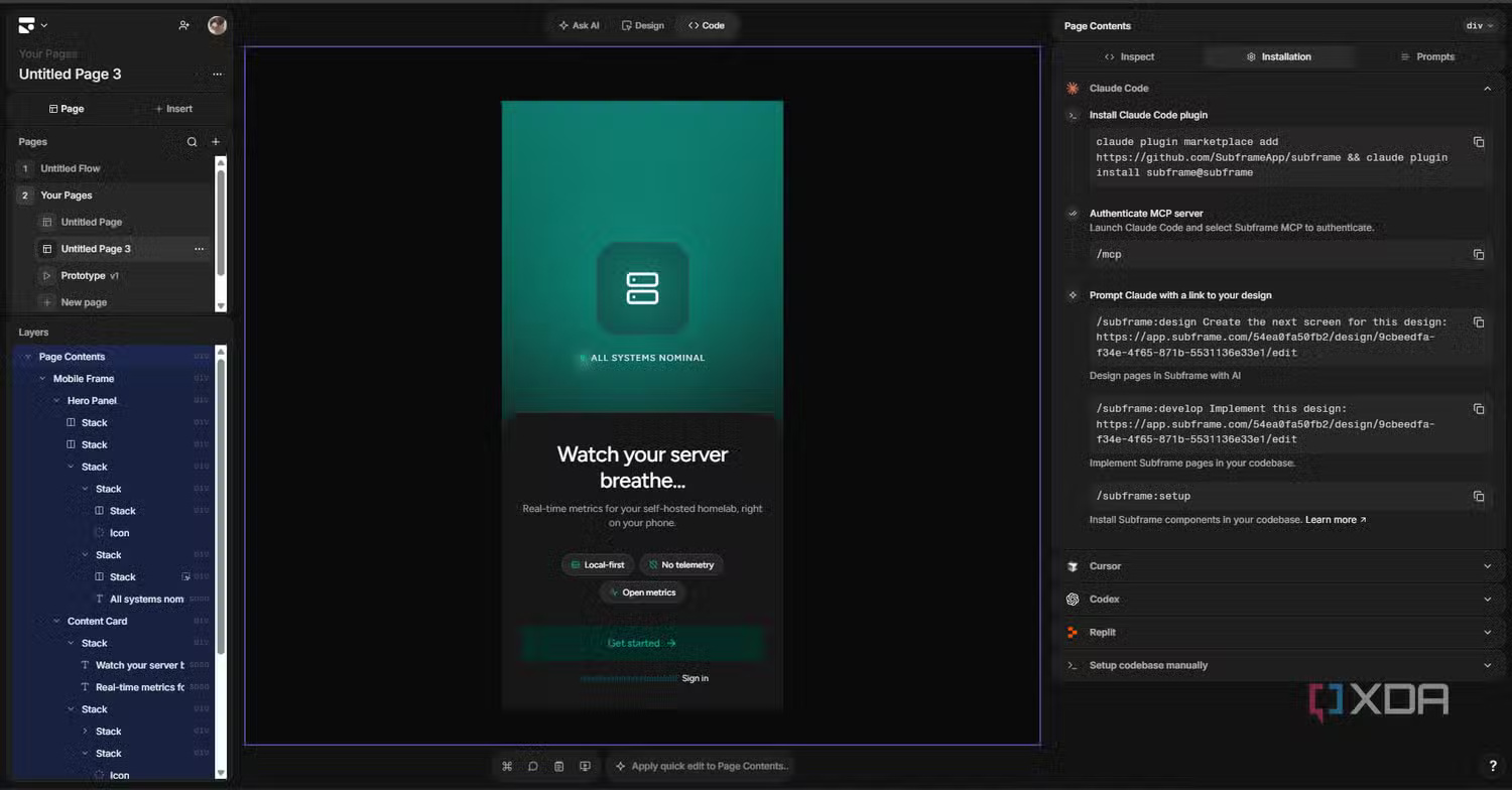 images 13 of Learn about Subframe: A coding vibe tool that replaces Claude Design, Figma Make, and Replit.