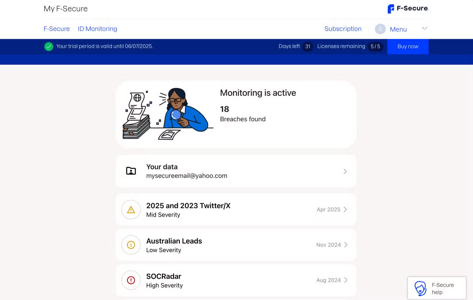 Learn about dark web tracking service F-Secure ID Protection Picture 3