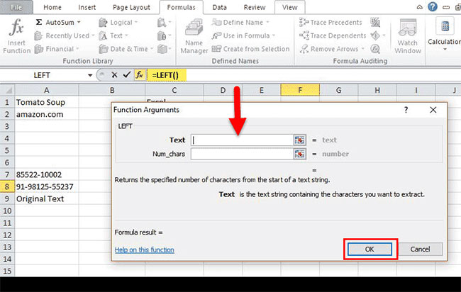 Picture 2 of The LEFT function: Extracts characters from the left side of a string in Excel.
