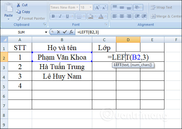 Picture 5 of The LEFT function: Extracts characters from the left side of a string in Excel.