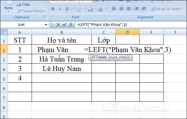Picture 7 of The LEFT function: Extracts characters from the left side of a string in Excel.