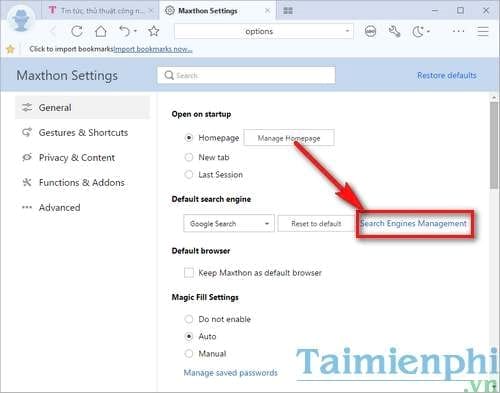 Picture 2 of Managing search engines on the Maxthon browser on Windows