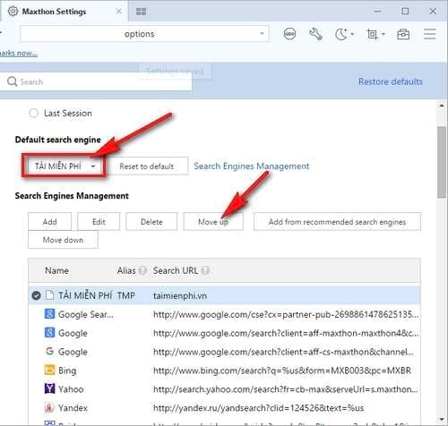 Picture 5 of Managing search engines on the Maxthon browser on Windows