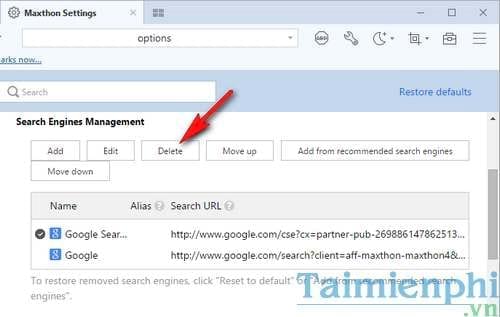 Picture 6 of Managing search engines on the Maxthon browser on Windows
