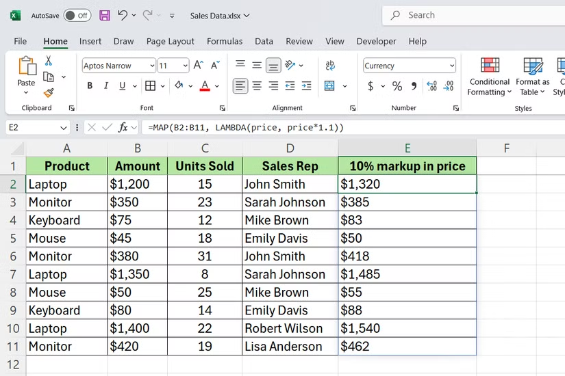 MAP function in Excel Picture 2