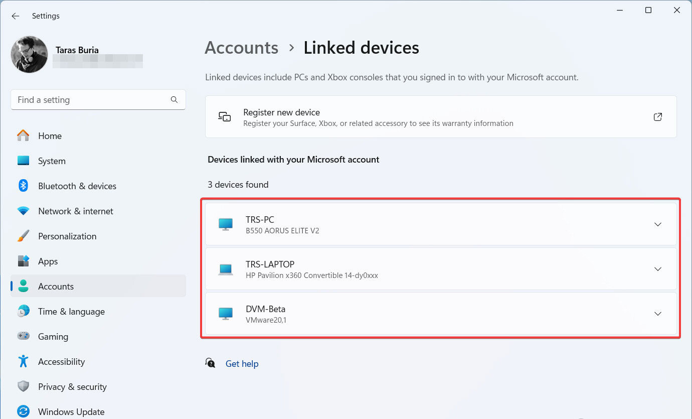 Microsoft adds a page to manage devices sharing the same user account ...