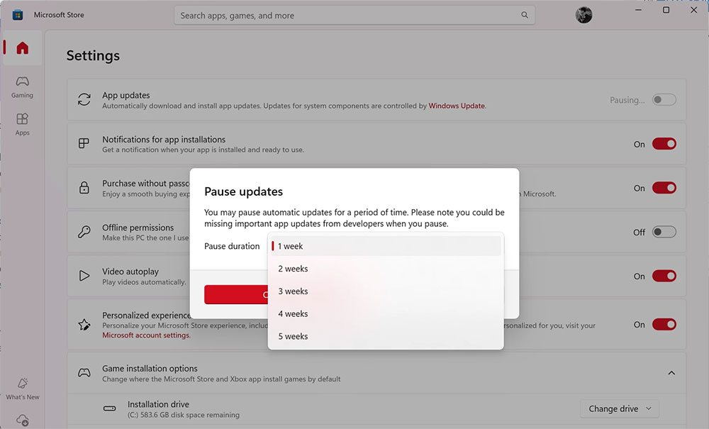 Microsoft Store on Windows 11/10 no longer allows turning off app updates Picture 1