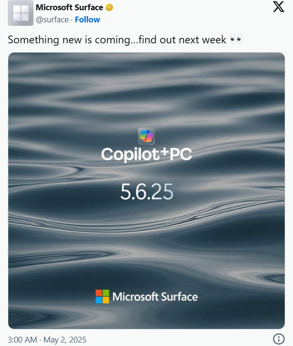 Microsoft teases Surface Copilot+ PC launch next week Picture 1