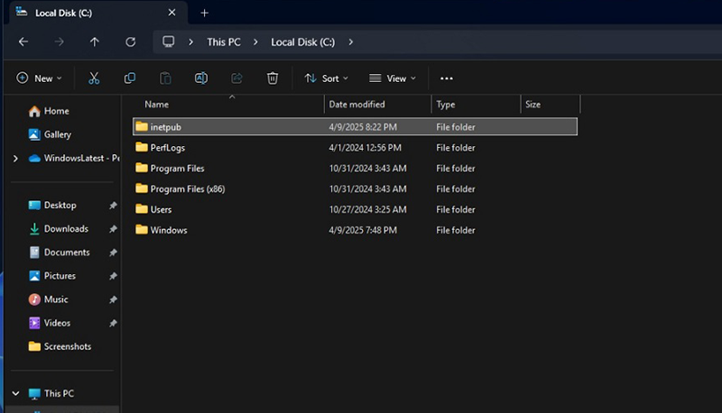 Microsoft warns against deleting the 'inetpub' folder on Windows 11 Picture 2