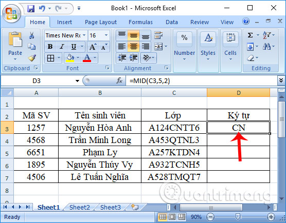 Picture 3 of MID function: A function to extract a string of characters in Excel - Similar to the LEFT and RIGHT functions.