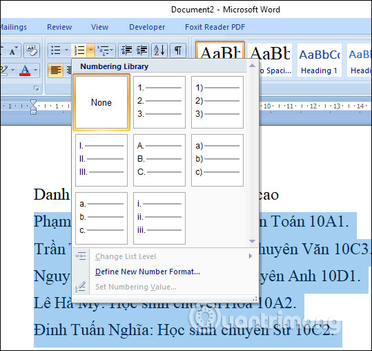 Picture 10 of MS Word - Lesson 15: Numbering at the beginning of lines