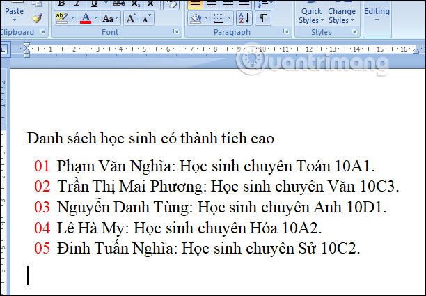 Picture 16 of MS Word - Lesson 15: Numbering at the beginning of lines