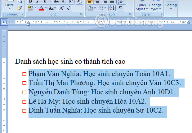 Picture 7 of MS Word - Lesson 15: Numbering at the beginning of lines