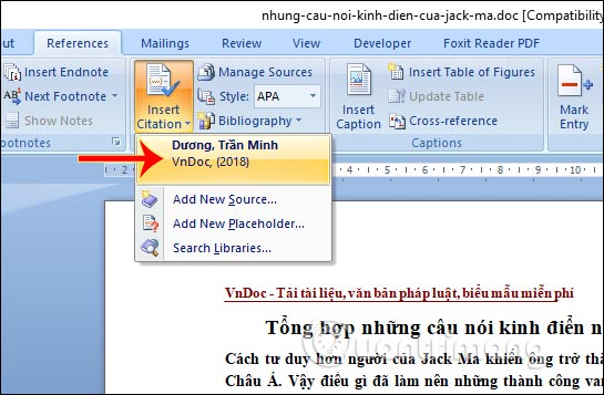 Picture 5 of MS Word - Lesson 16: Adding Citations and Creating a Citation Folder