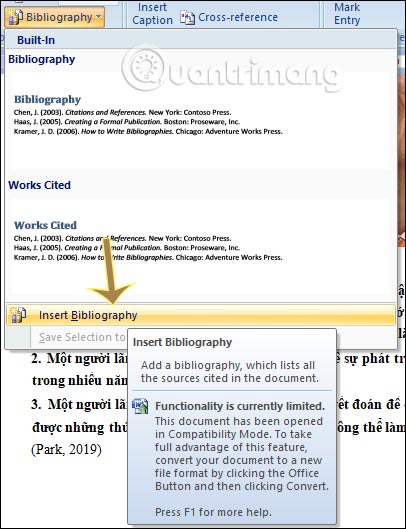 Picture 6 of MS Word - Lesson 16: Adding Citations and Creating a Citation Folder