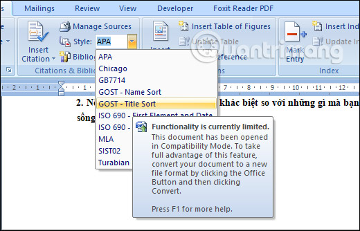 Picture 8 of MS Word - Lesson 16: Adding Citations and Creating a Citation Folder