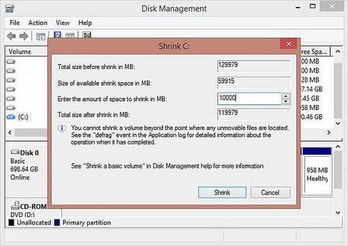 Picture 4 of Partitioning a hard drive in Windows 8, how to partition a hard drive in Windows 8.