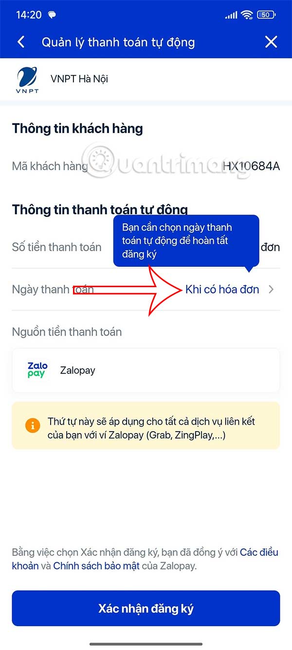 Instructions for registering for automatic bill payment on ZaloPay Picture 4