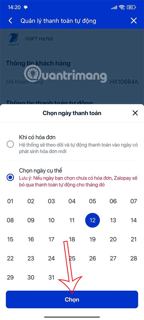 Instructions for registering for automatic bill payment on ZaloPay Picture 7