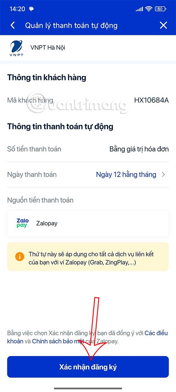 Instructions for registering for automatic bill payment on ZaloPay Picture 8