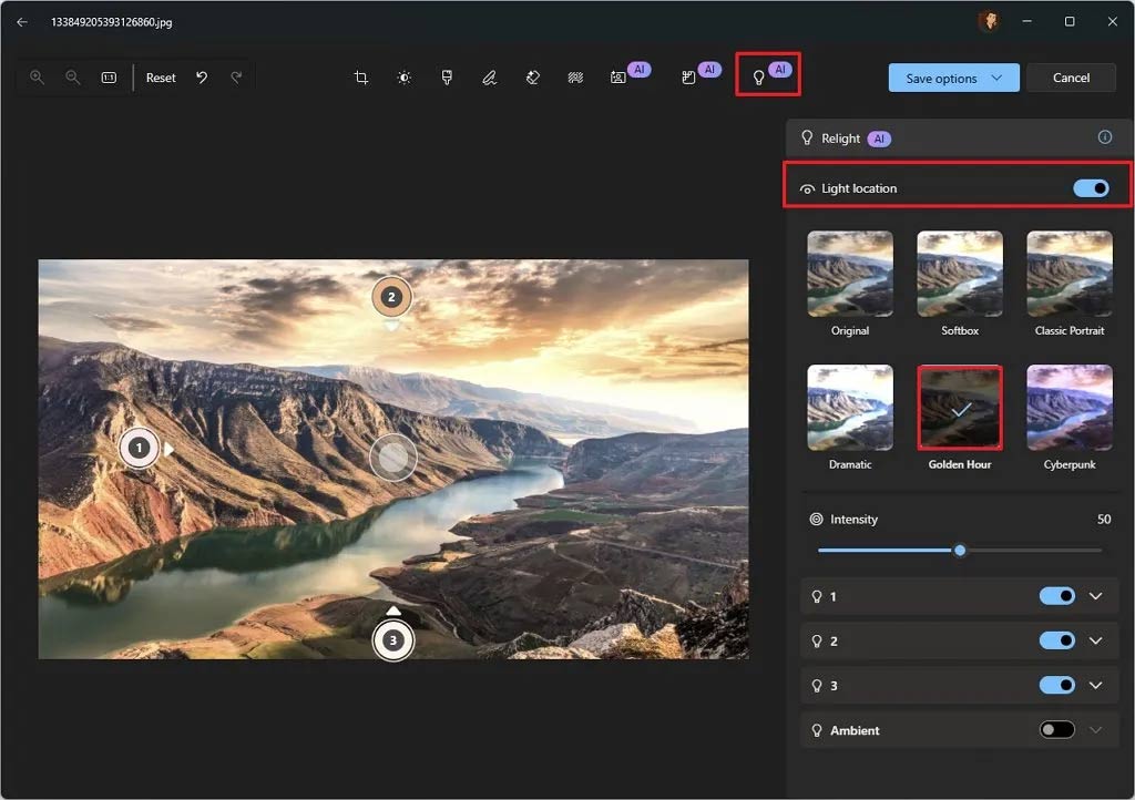 Instructions for adjusting photo lighting with Relight Windows 11 Picture 1