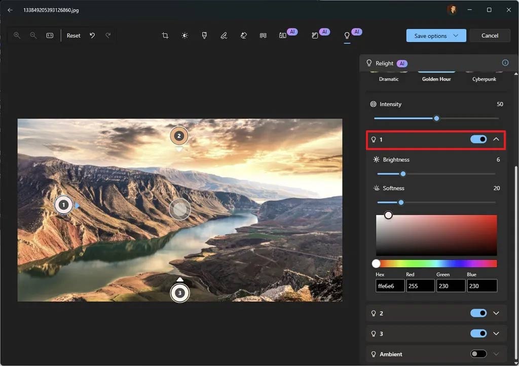 Instructions for adjusting photo lighting with Relight Windows 11 Picture 2
