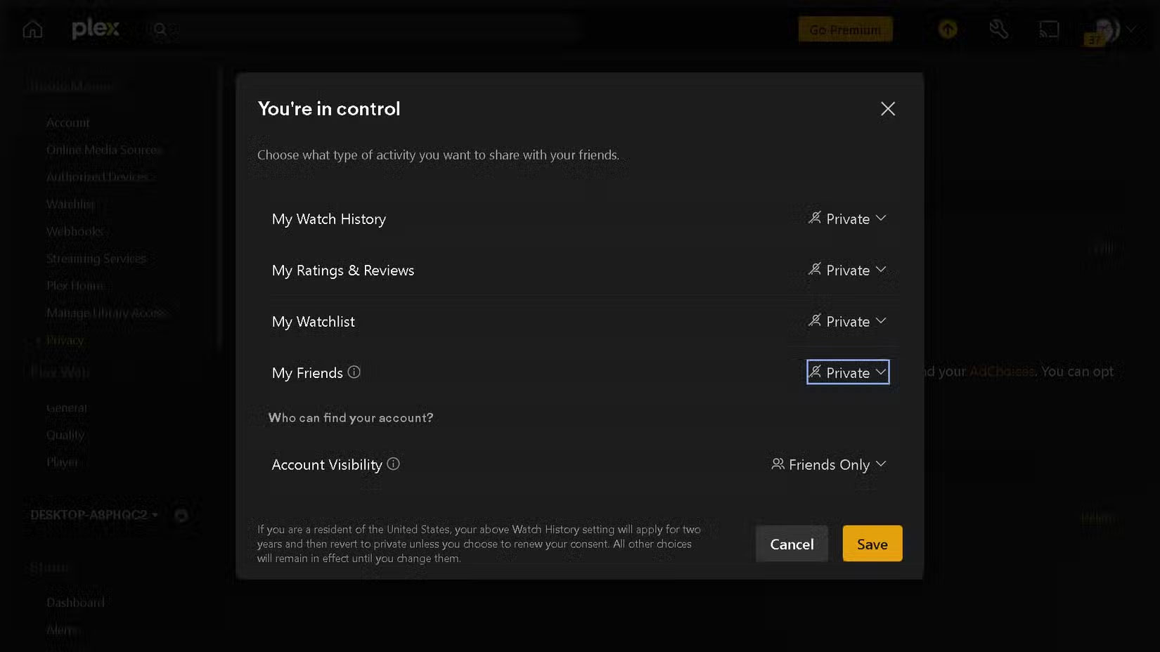 Plex settings to enable for enhanced privacy Picture 1