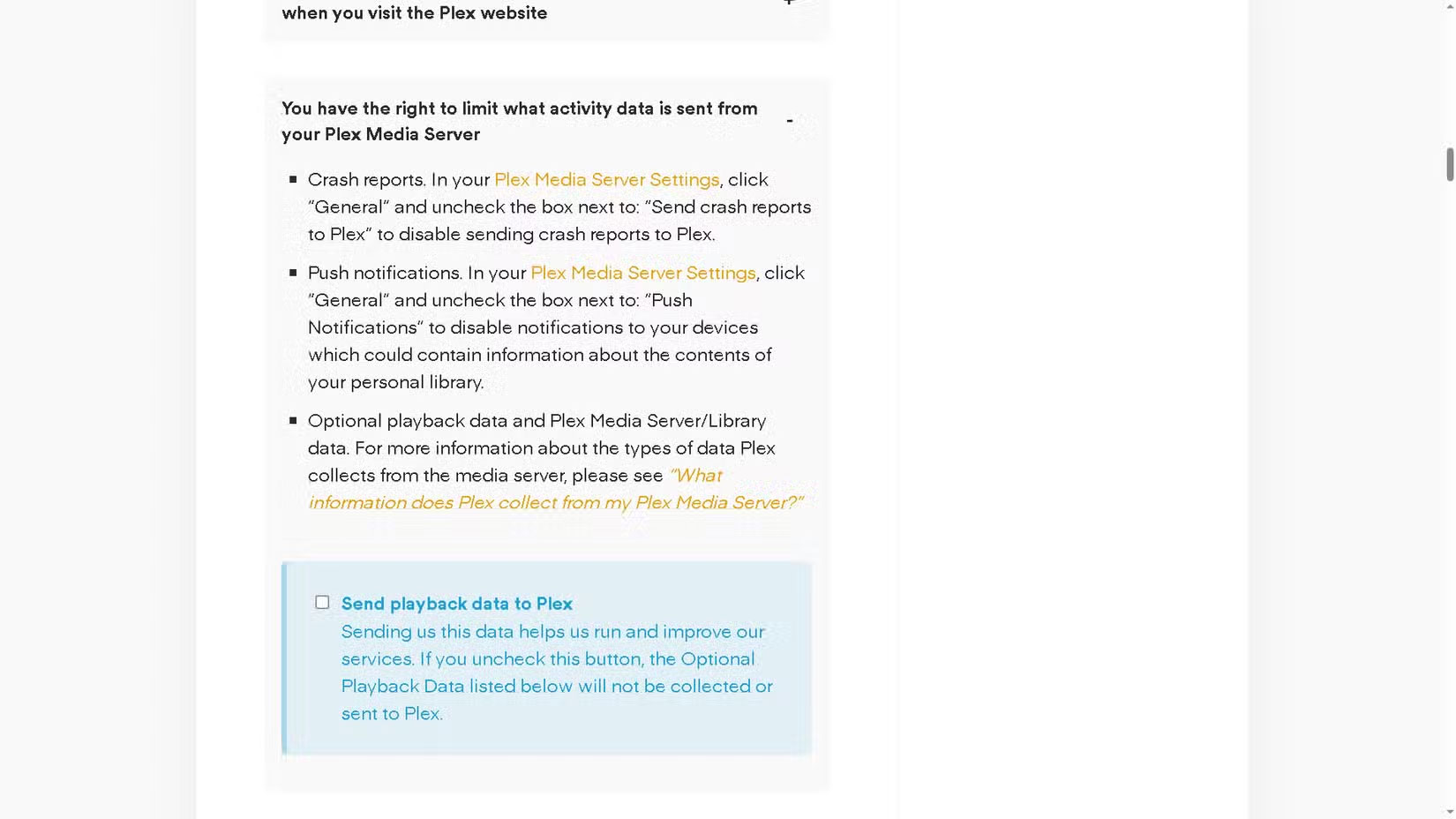 Plex settings to enable for enhanced privacy Picture 4
