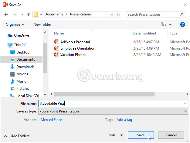 PowerPoint 2016: How to save a presentation Picture 3
